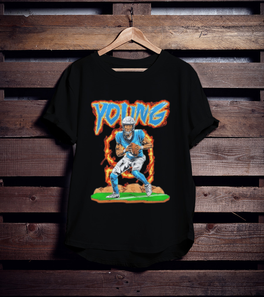 Panthers Young Football Player With Fire T-Shirt
