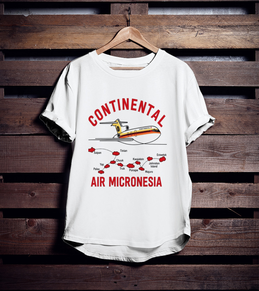 Continental Air Micronesia Boeing 727 Route Map Saipan Palau Truk Majuro Kwajalein T-Shirt