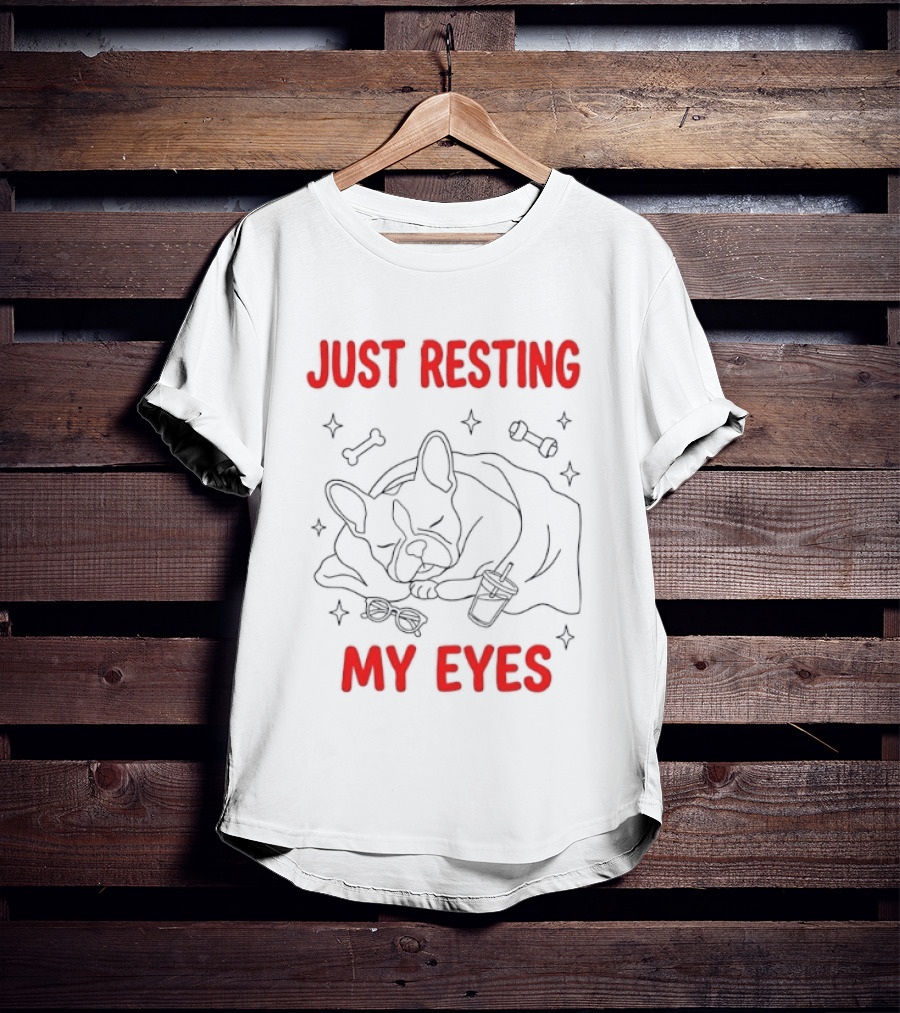 French Bulldog Just Resting My Eyes Cute Dog Sketch With Bones T-Shirt