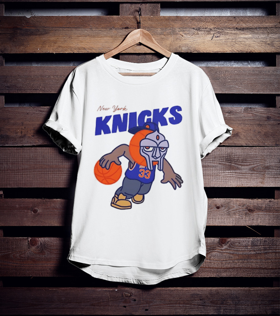 New York Knicks MF DOOM Basketball Mask Number 33 Dribbling T-Shirt