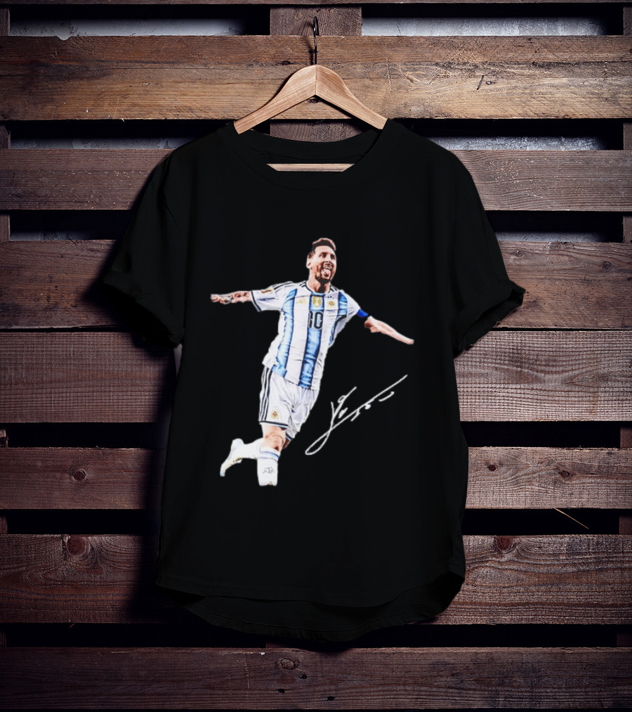 Lionel Messi 10 Argentina Jersey Signature Soccer Legend Celebration T-Shirt