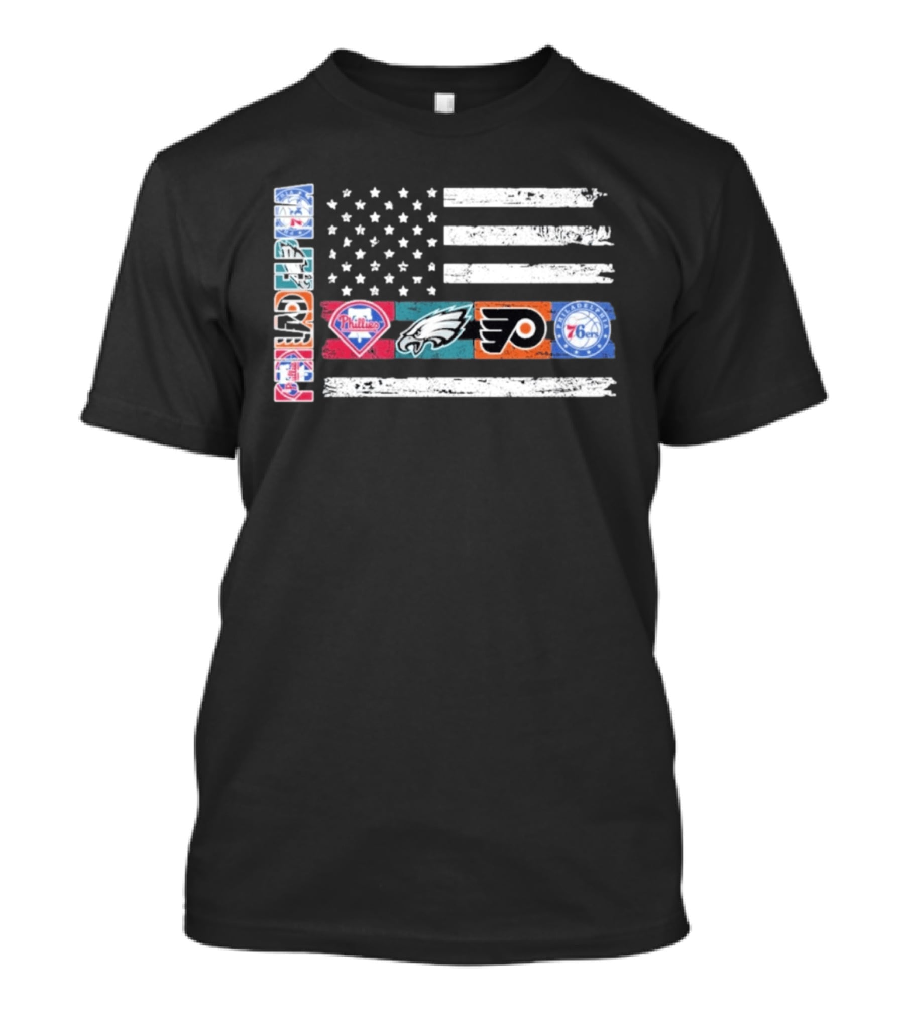 Philadelphia Sports Teams 250th Anniversary USA Flag Phillies Eagles Flyers 76ers T-Shirt