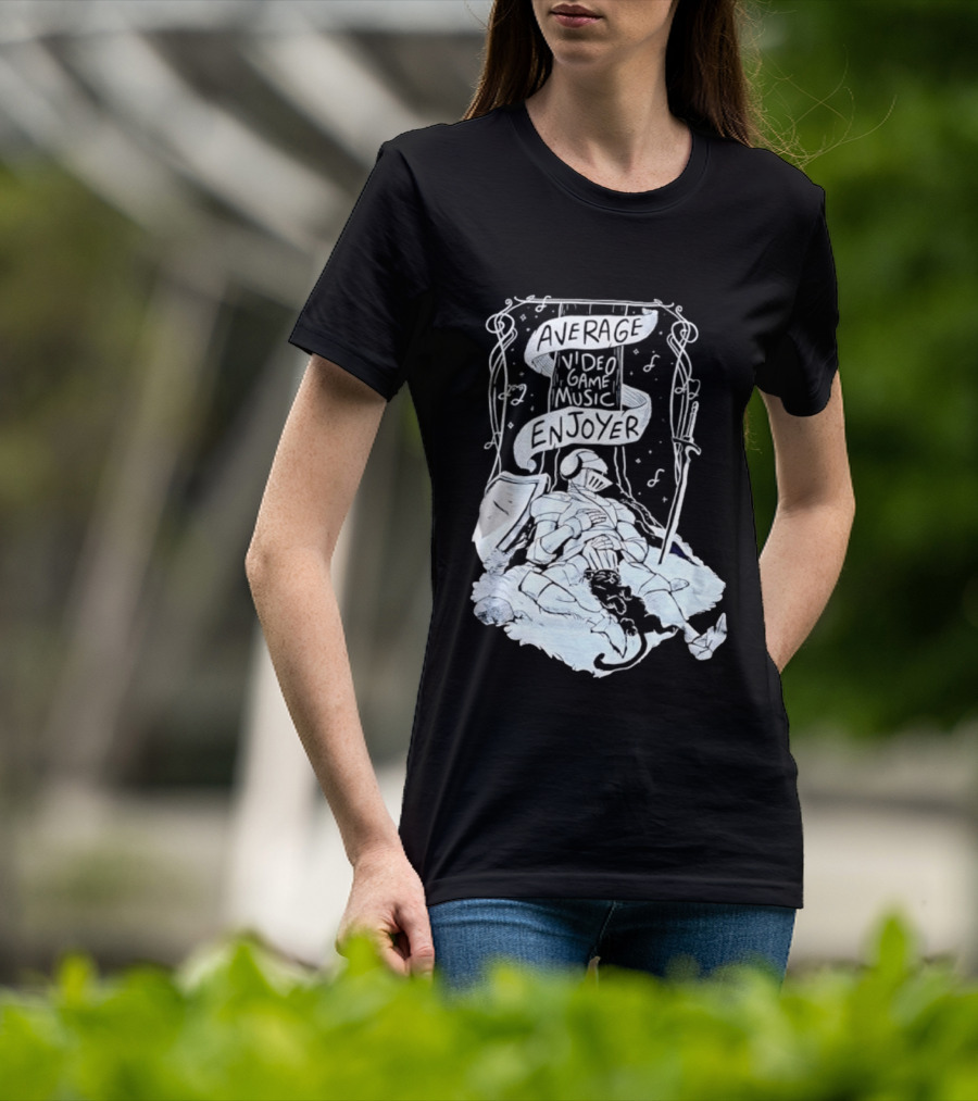 Average Video Game Music Enjoyer Knight Resting Under Stars With Cat T-Shirt