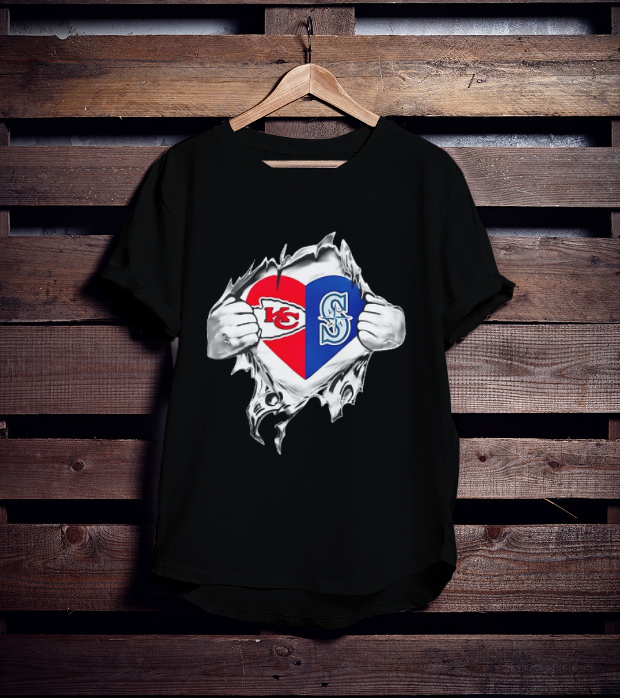 Kansas City Chiefs Seattle Mariners Ripped Heart T-Shirt