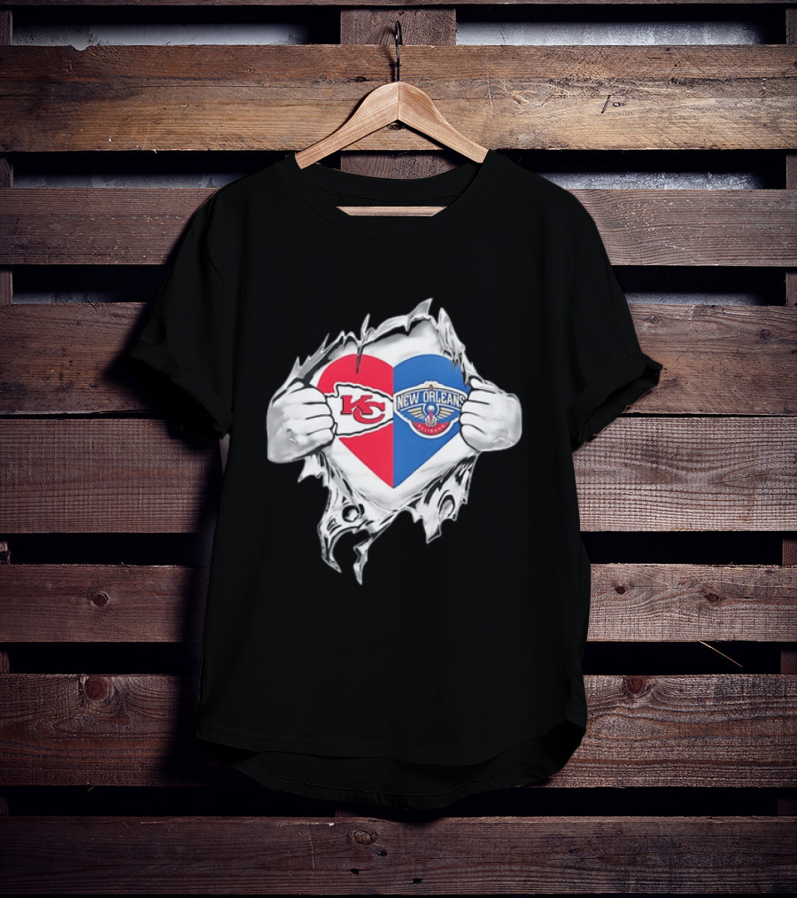 Kansas City Chiefs New Orleans Pelicans Heart Ripped Open T-Shirt