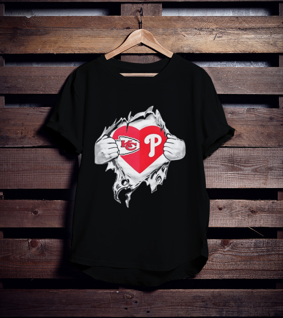 KC Phillies Rip Heart Chiefs Phillies Fan T-Shirt