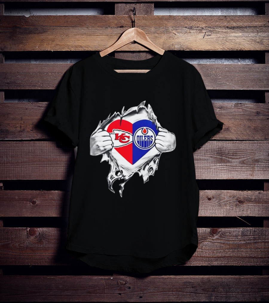 Love Heart KC Chiefs Edmonton Oilers Fusion T-Shirt