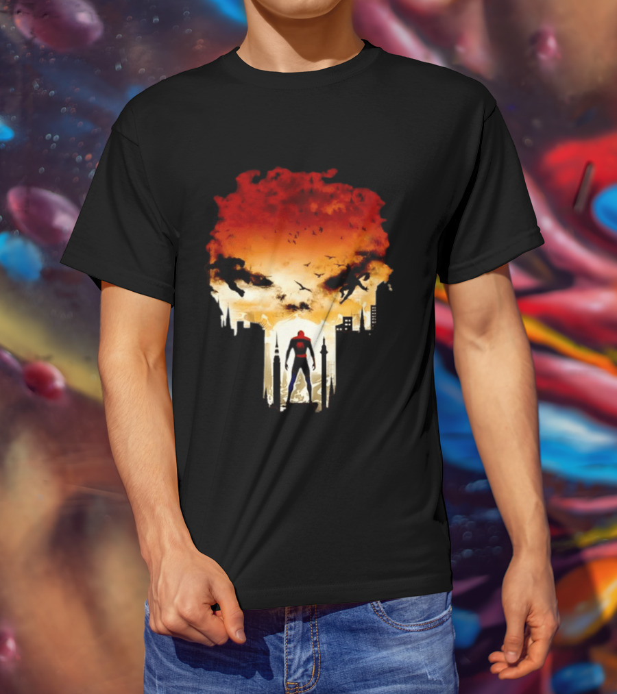 Spider Man Hulk Wolverine Marvel Superheroes Cityscape Action Scene T-Shirt