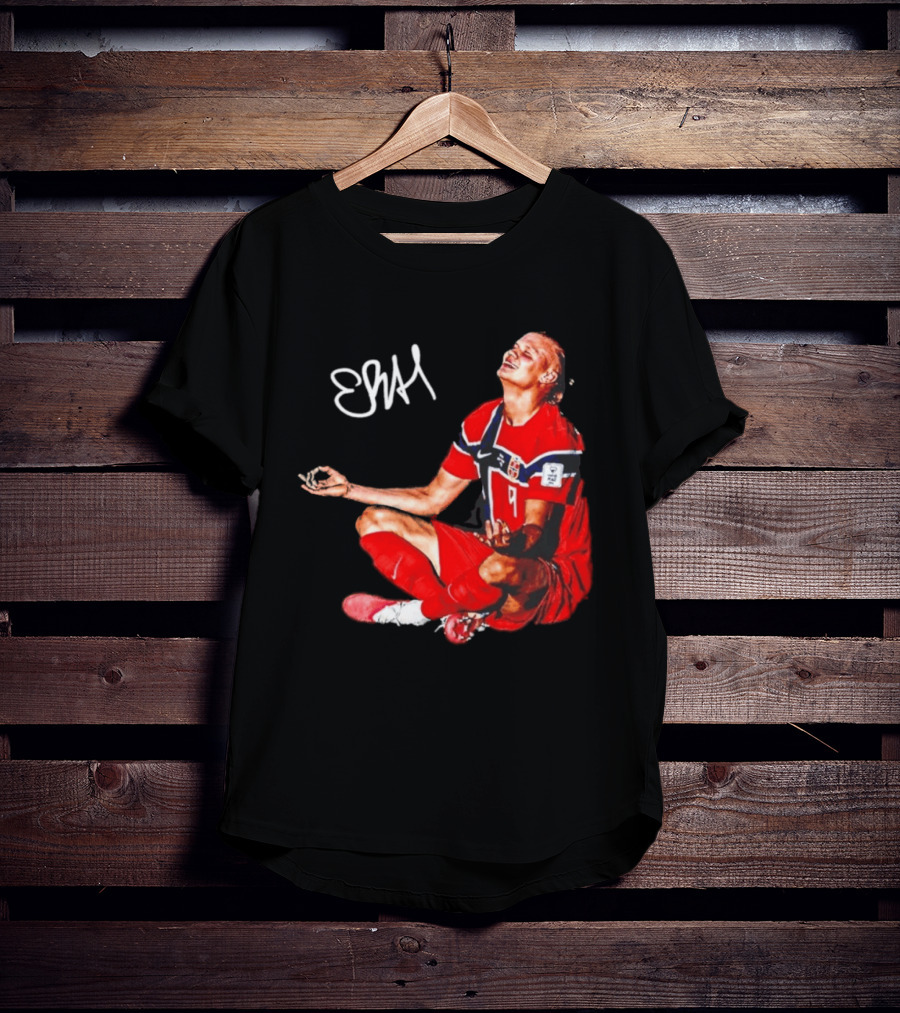 Erling Haaland Norway Football Meditation Pose Signature T-Shirt