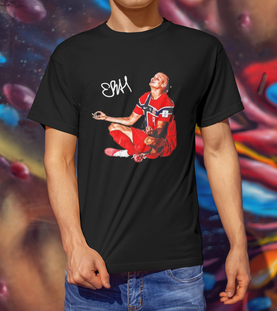 Erling Haaland Norway Football Meditation Pose Signature T-Shirt