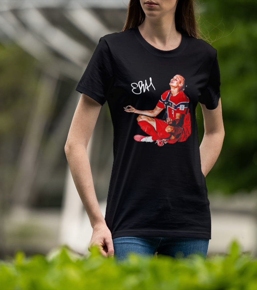 Erling Haaland Norway Football Meditation Pose Signature T-Shirt