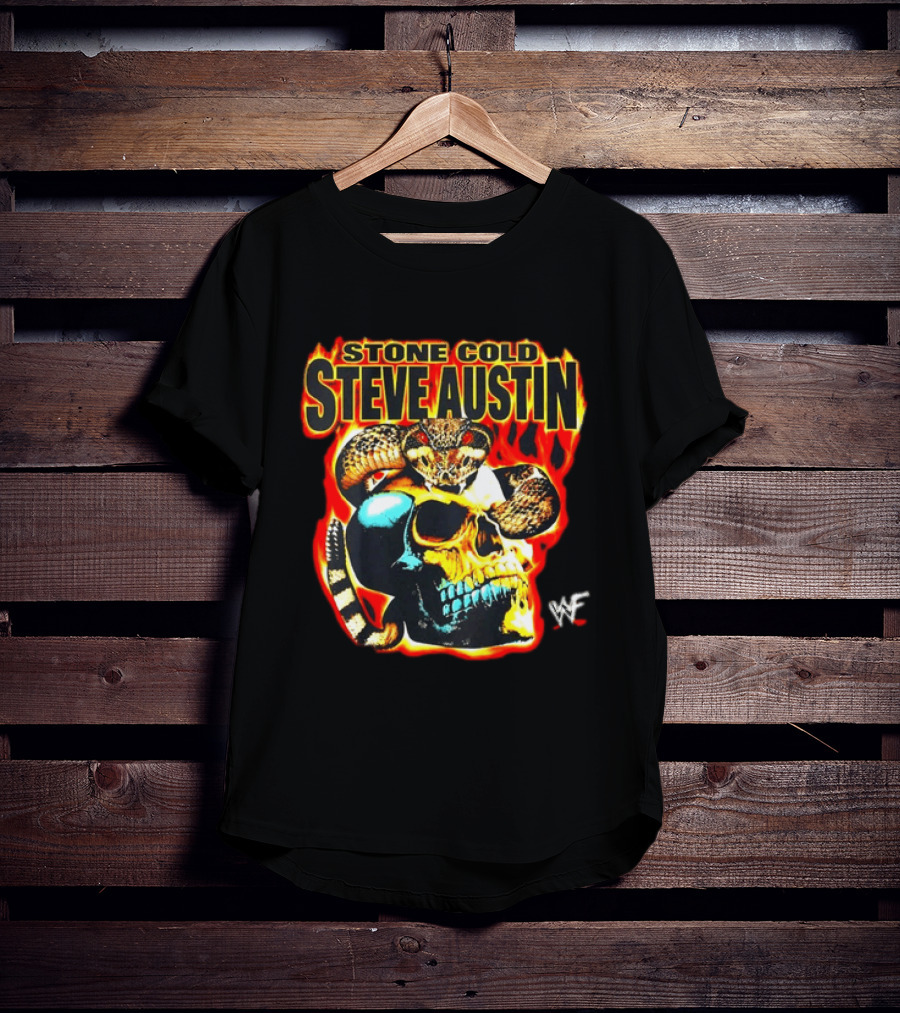 Stone Cold Steve Austin Flaming Skull Snake WWF T-Shirt