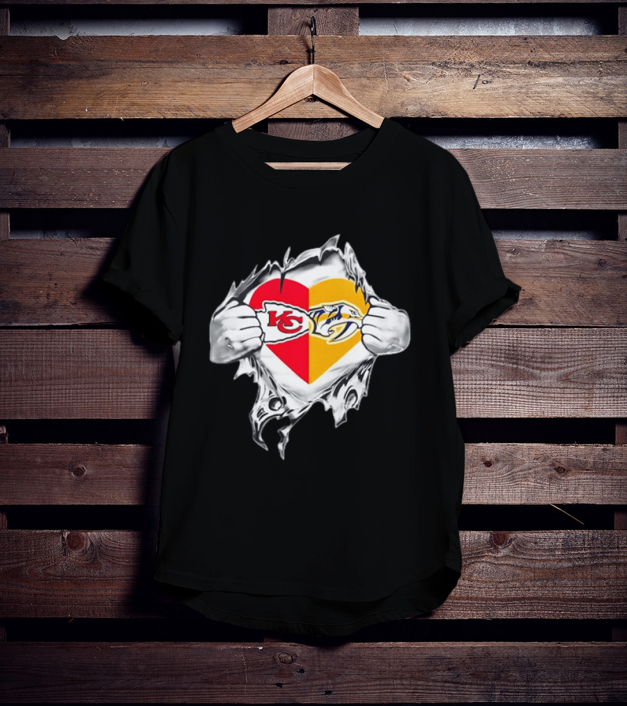Kansas City Chiefs Nashville Predators Heart Ripping Open T-Shirt