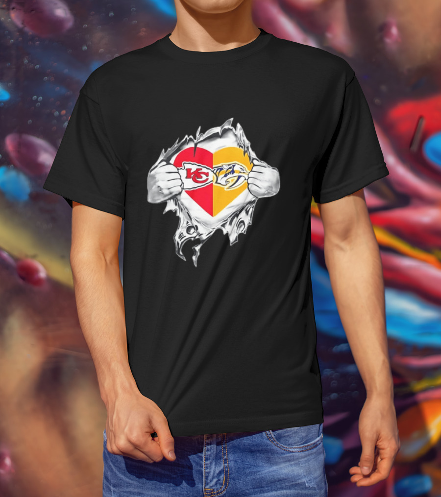 Kansas City Chiefs Nashville Predators Heart Ripping Open T-Shirt