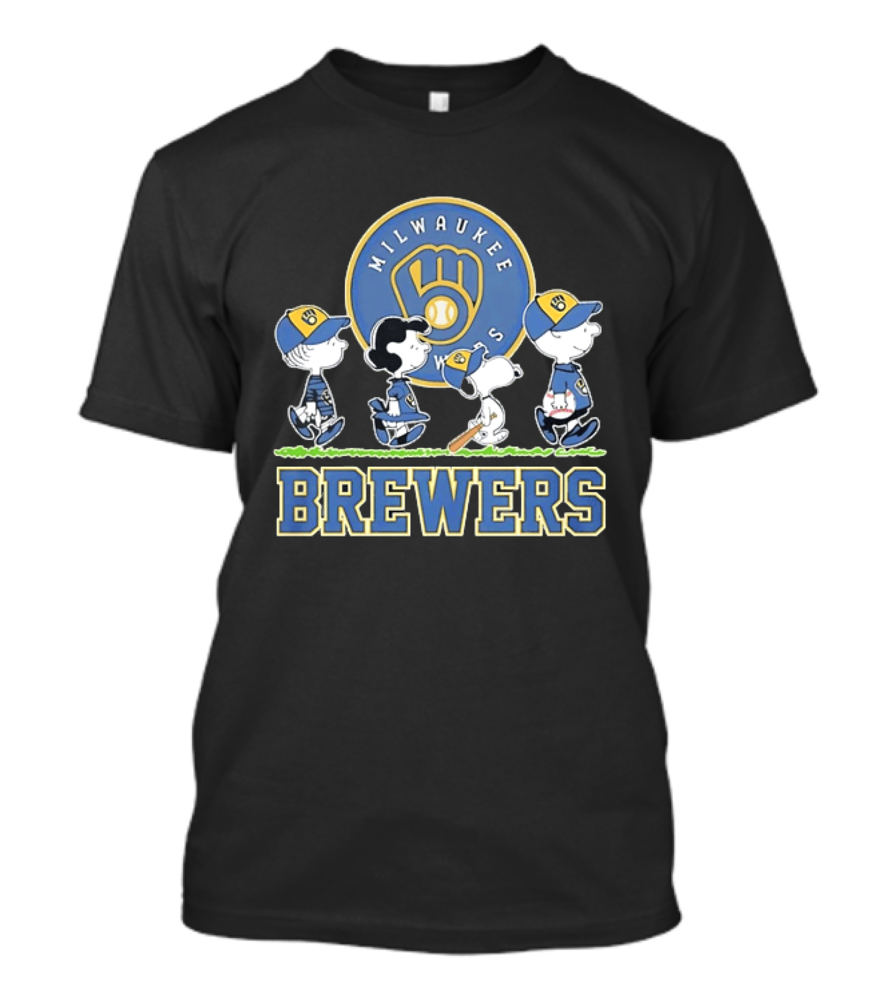 Milwaukee Brewers Peanuts Characters Baseball Team Collaboration T-Shirt