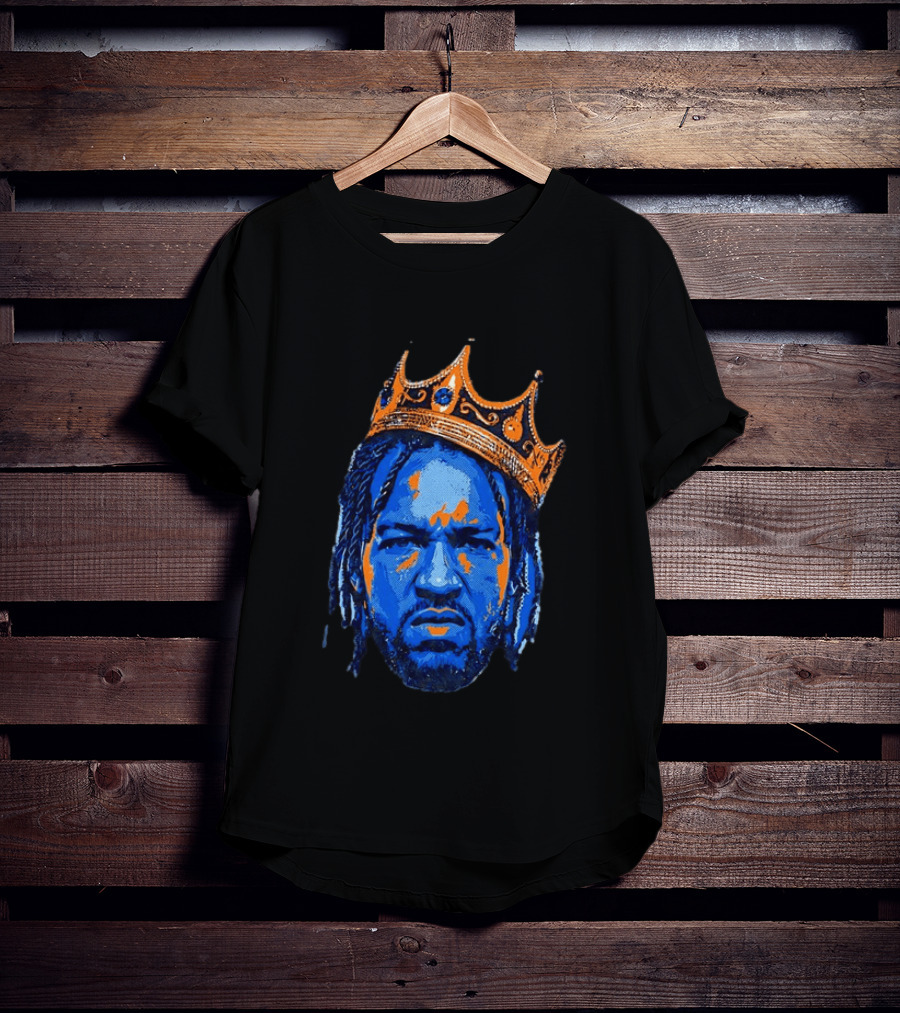 Jalen Brunson New York Knicks King Of New York Orange Crown Blue T-Shirt