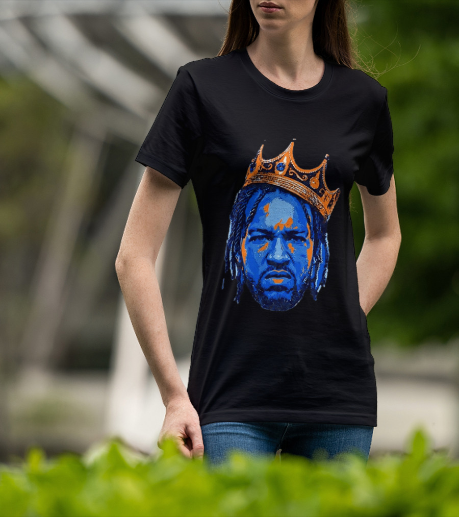 Jalen Brunson New York Knicks King Of New York Orange Crown Blue T-Shirt