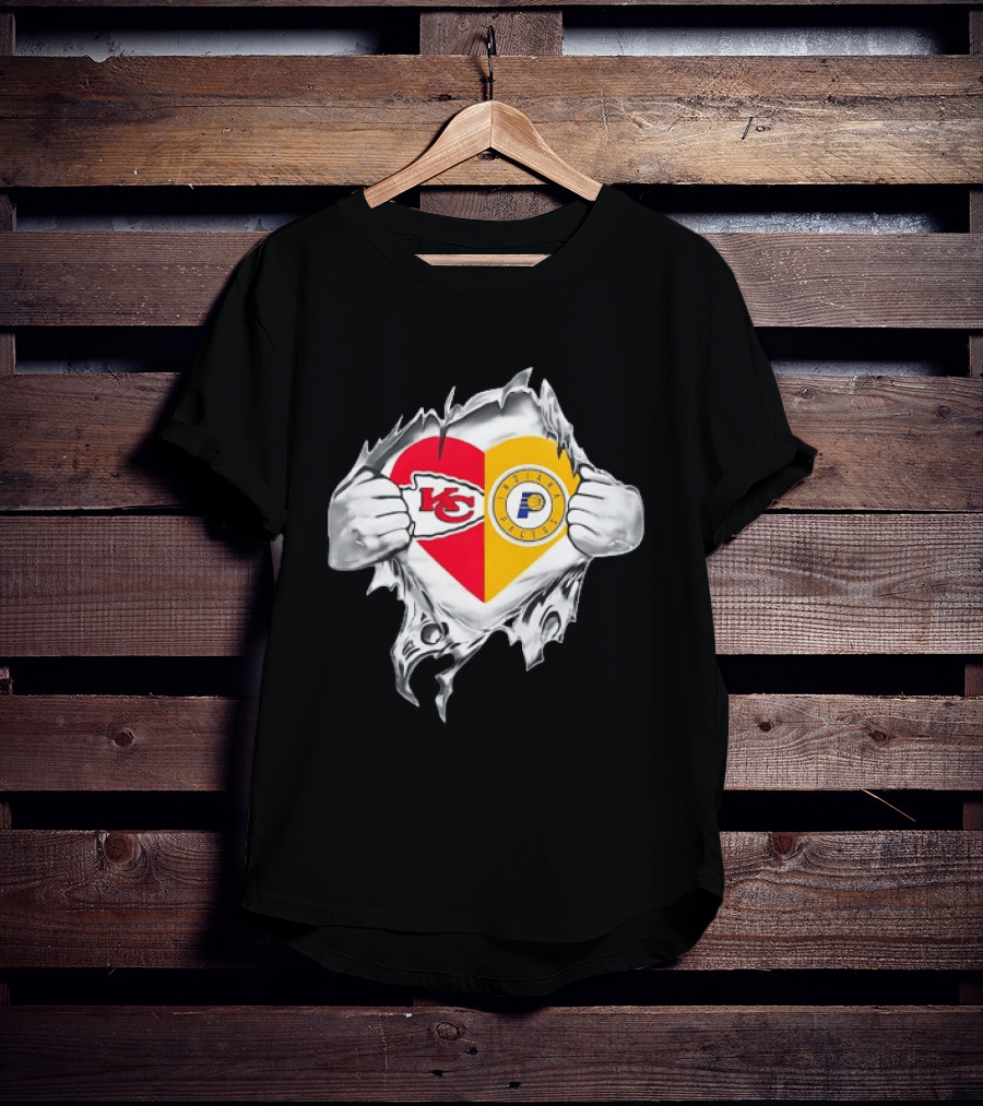 Kansas City Chiefs Indiana Pacers Heart Torn Open T-Shirt