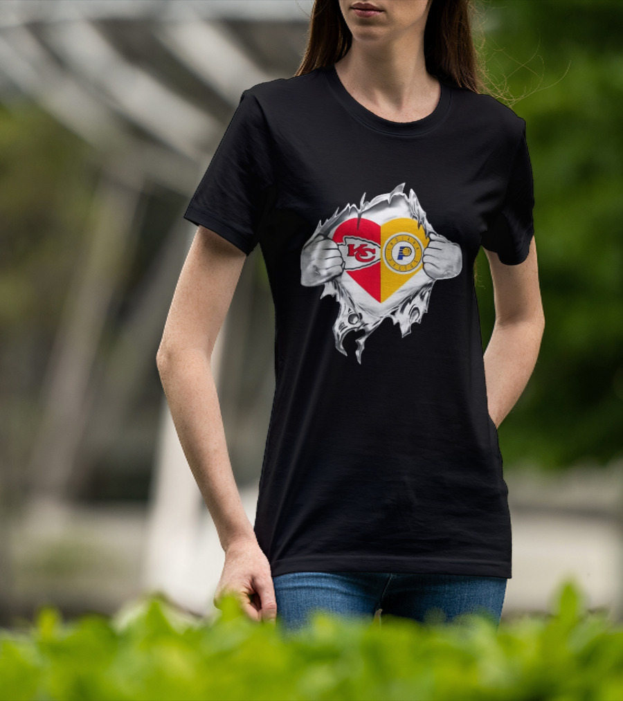 Kansas City Chiefs Indiana Pacers Heart Torn Open T-Shirt