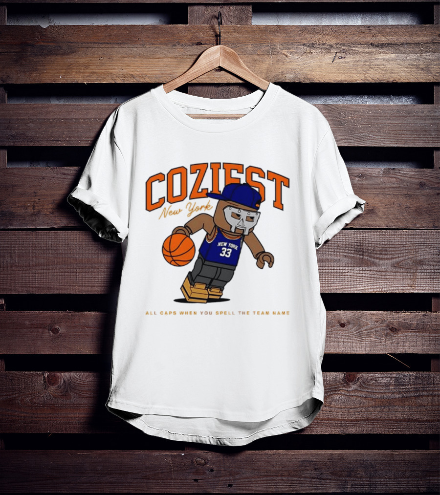 Coziest New York MF DOOM Patrick Ewing Knicks All Caps Basketball Lego T-Shirt
