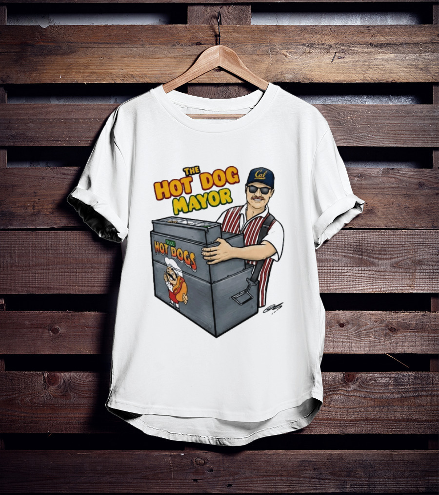The Hot Dog Mayor Vendor With Cal Hat And Hot Dogs Cart T-Shirt