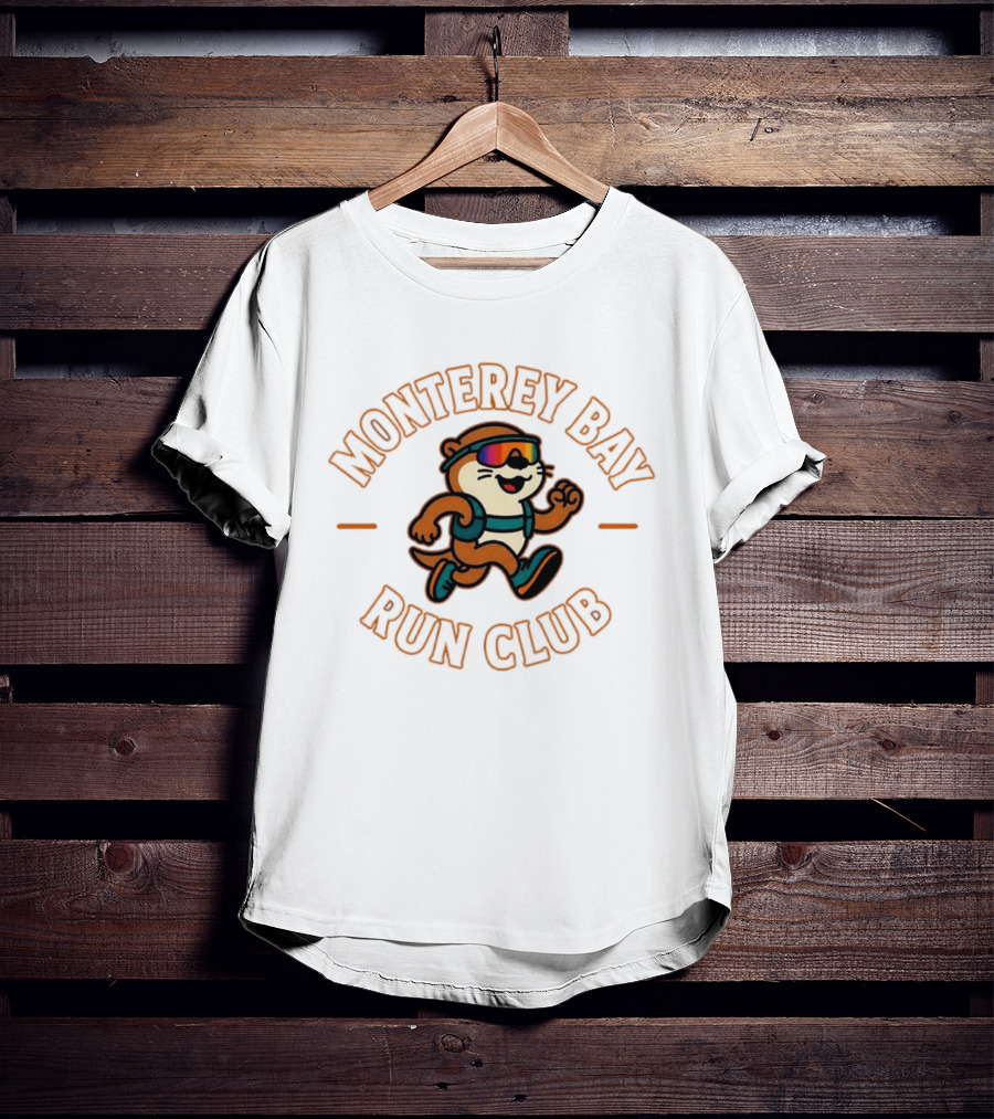 Monterey Bay Run Club Cartoon Otter Wearing Sunglasses And Backpack T-Shirt