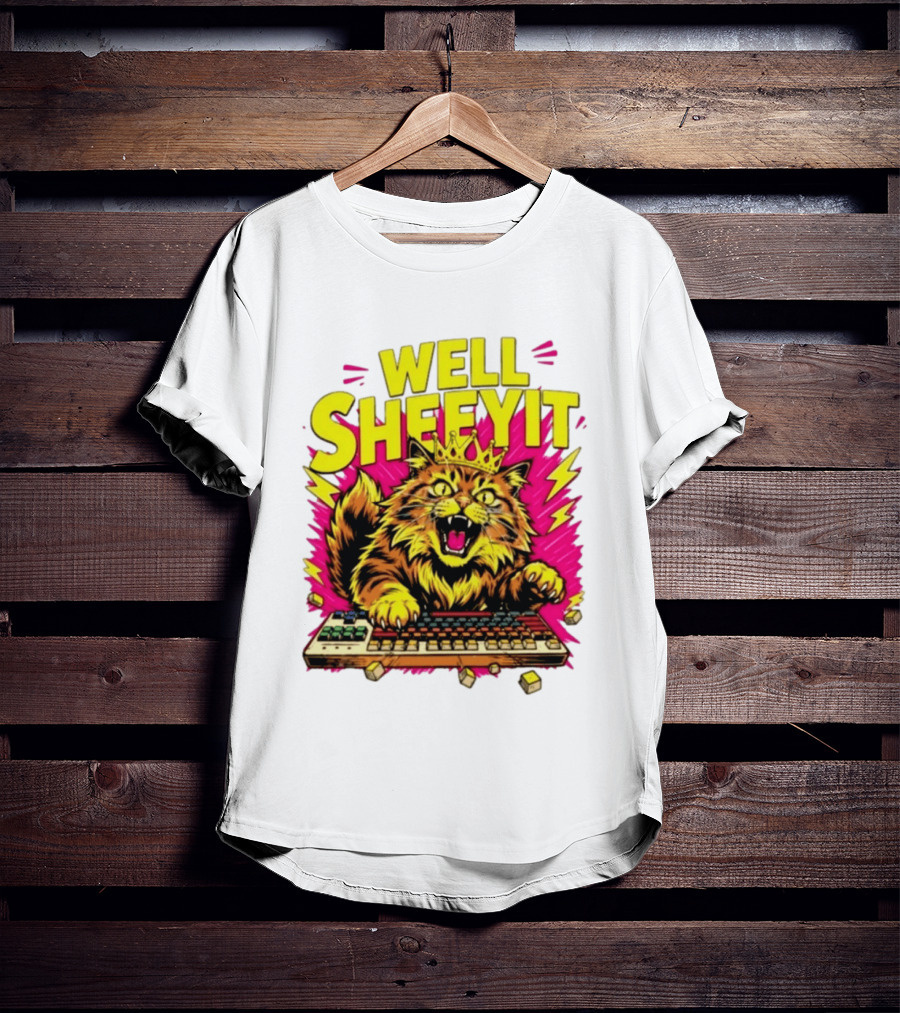 Well Sheeyit Crowned Cat Typing On Keyboard T-Shirt