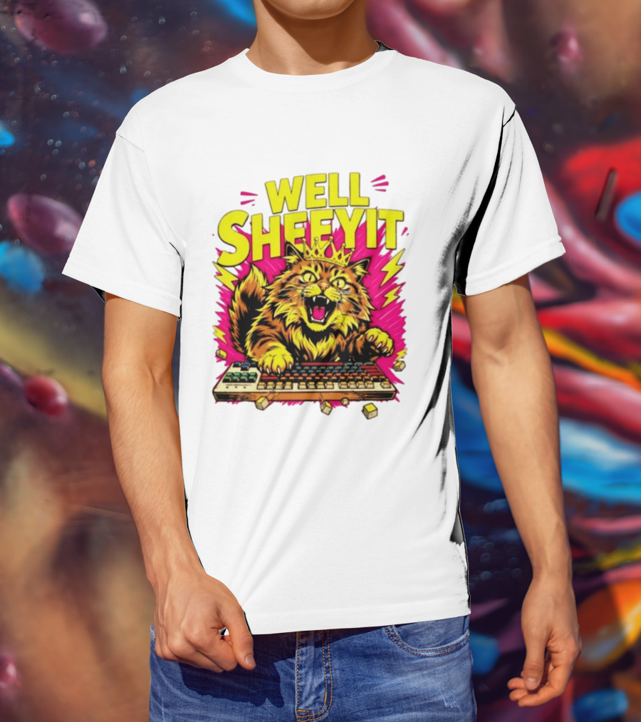 Well Sheeyit Crowned Cat Typing On Keyboard T-Shirt