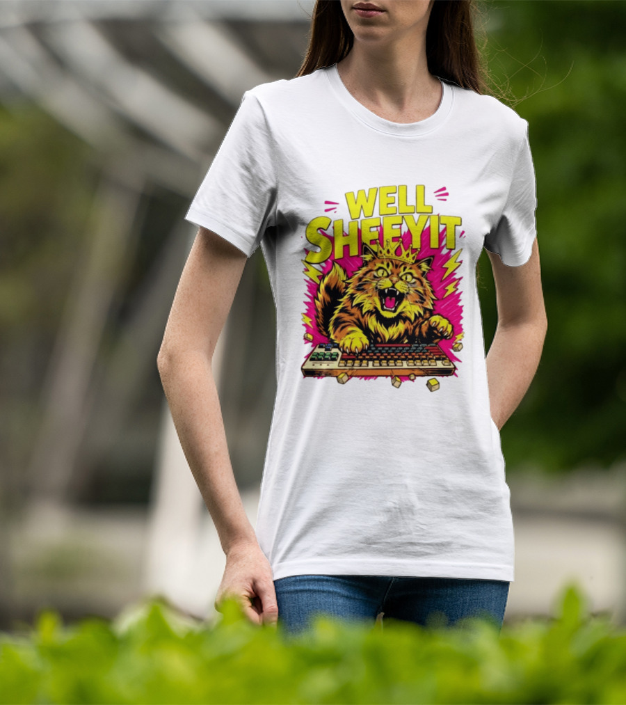 Well Sheeyit Crowned Cat Typing On Keyboard T-Shirt