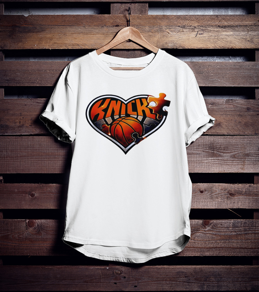 New York Knicks Puzzle Basketball Heart T-Shirt