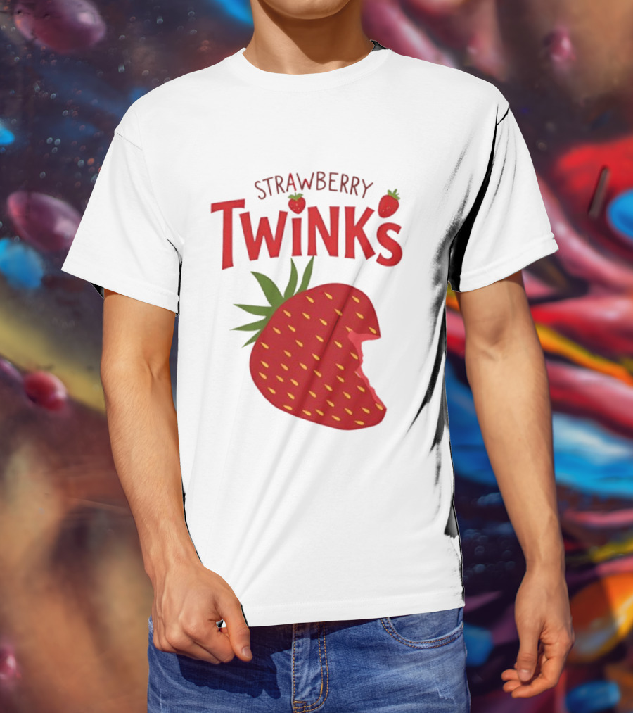 Strawberry Twinks Fruit Snack Pun Playful Bite T-Shirt