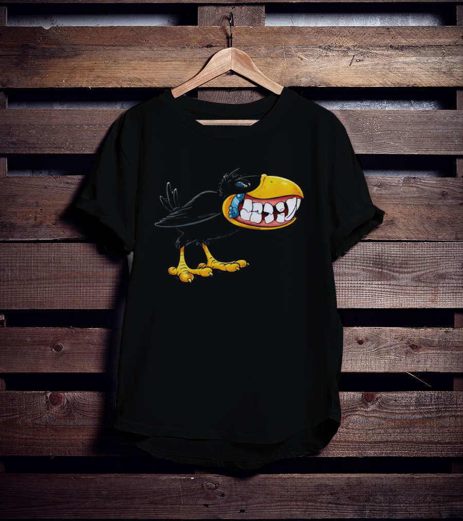 Crow With Huge Teeth Cartoon Blue Phone Green T-Shirt
