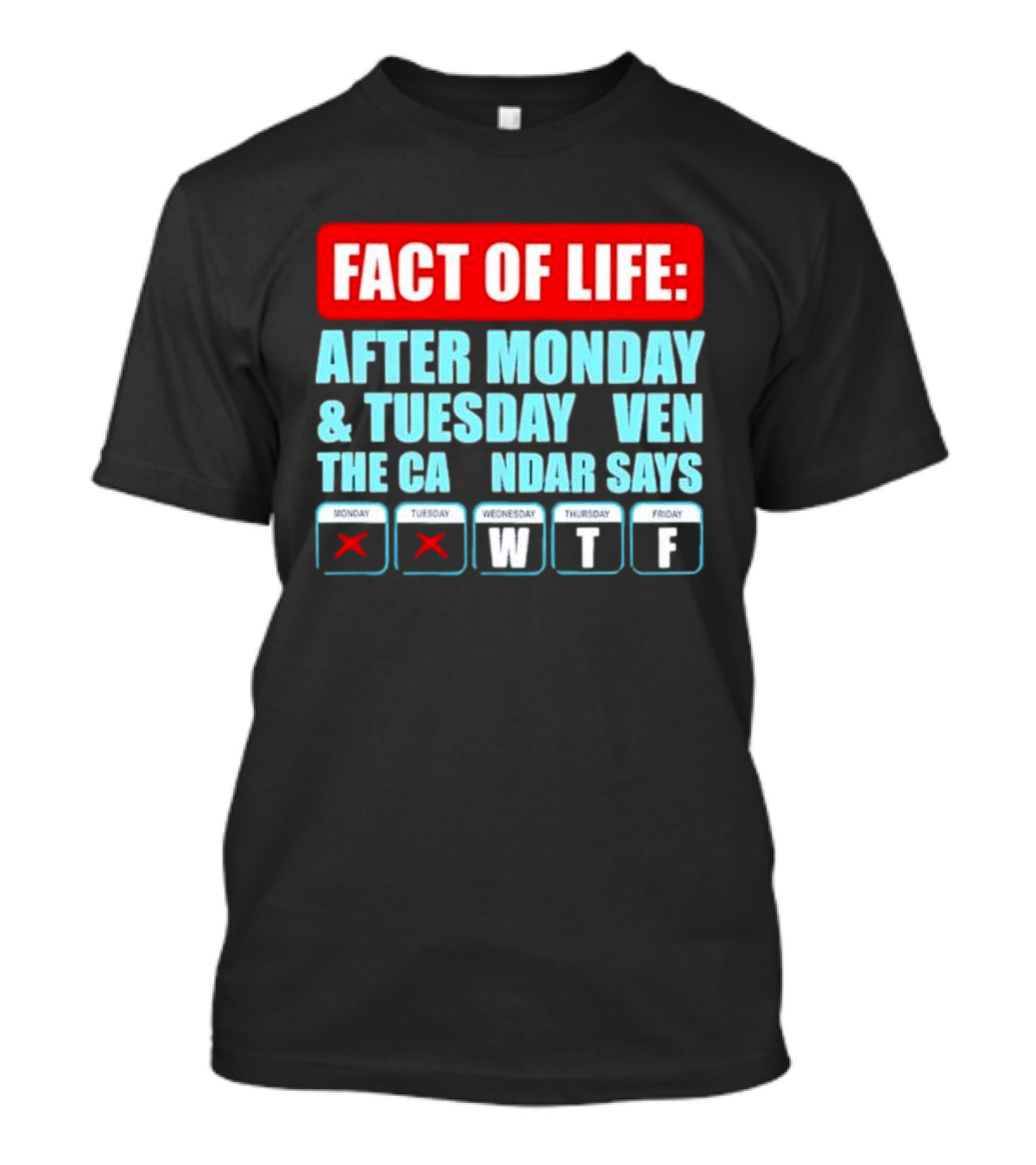 Fact Of Life After Monday And Tuesday Calendar Says WTF T-Shirt