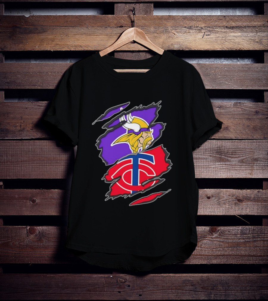 Minnesota Vikings Minnesota Twins Iconic Team Collaboration Ripped T-Shirt