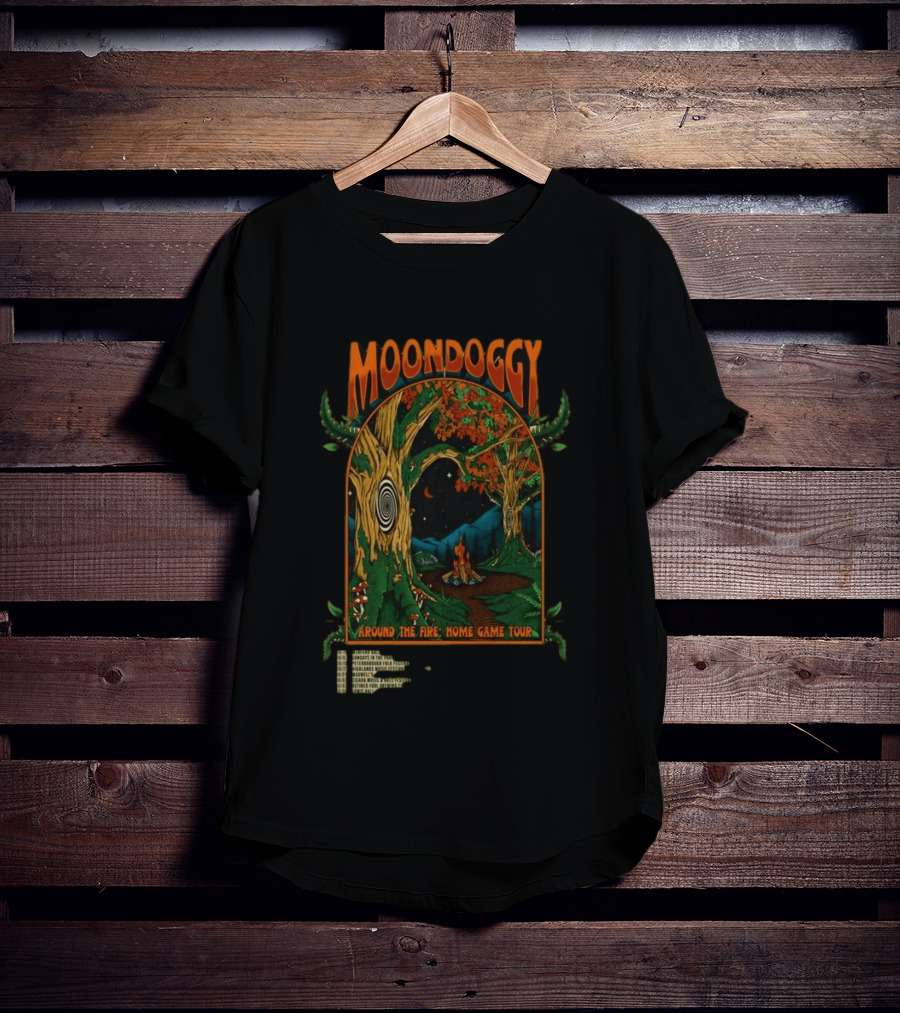 Moondoggy Around The Fire Home Game Tour 2026 Psychedelic Forest Campfire T-Shirt