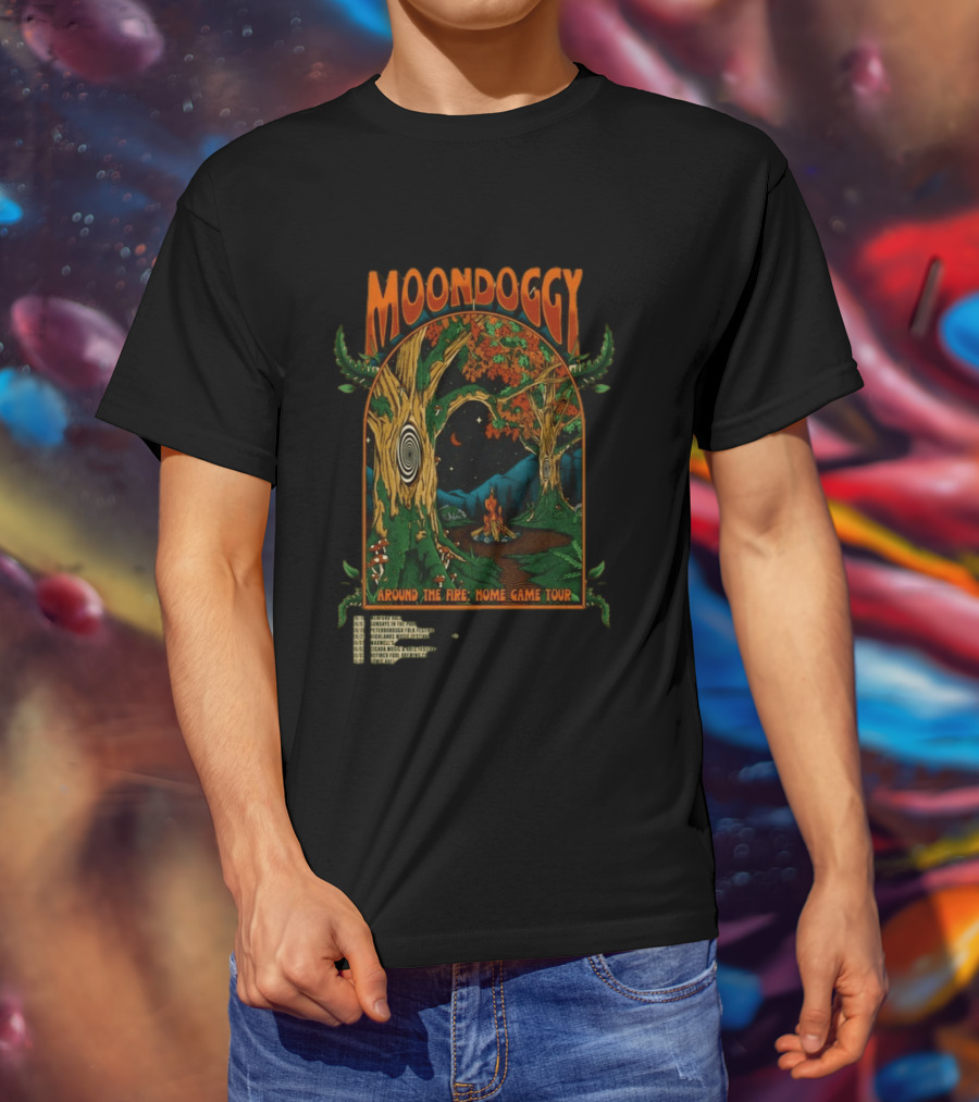 Moondoggy Around The Fire Home Game Tour 2026 Psychedelic Forest Campfire T-Shirt