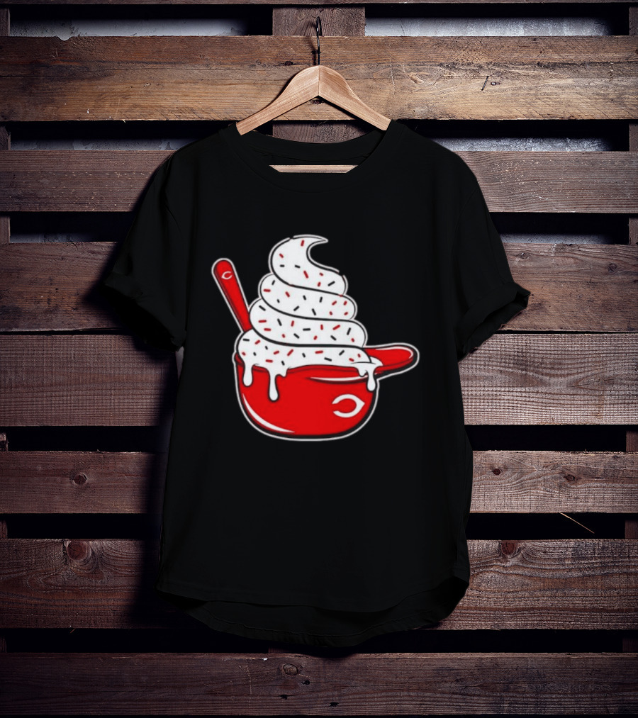 Cincinnati Reds Ice Cream Helmet With Sprinkles And Spoon T-Shirt