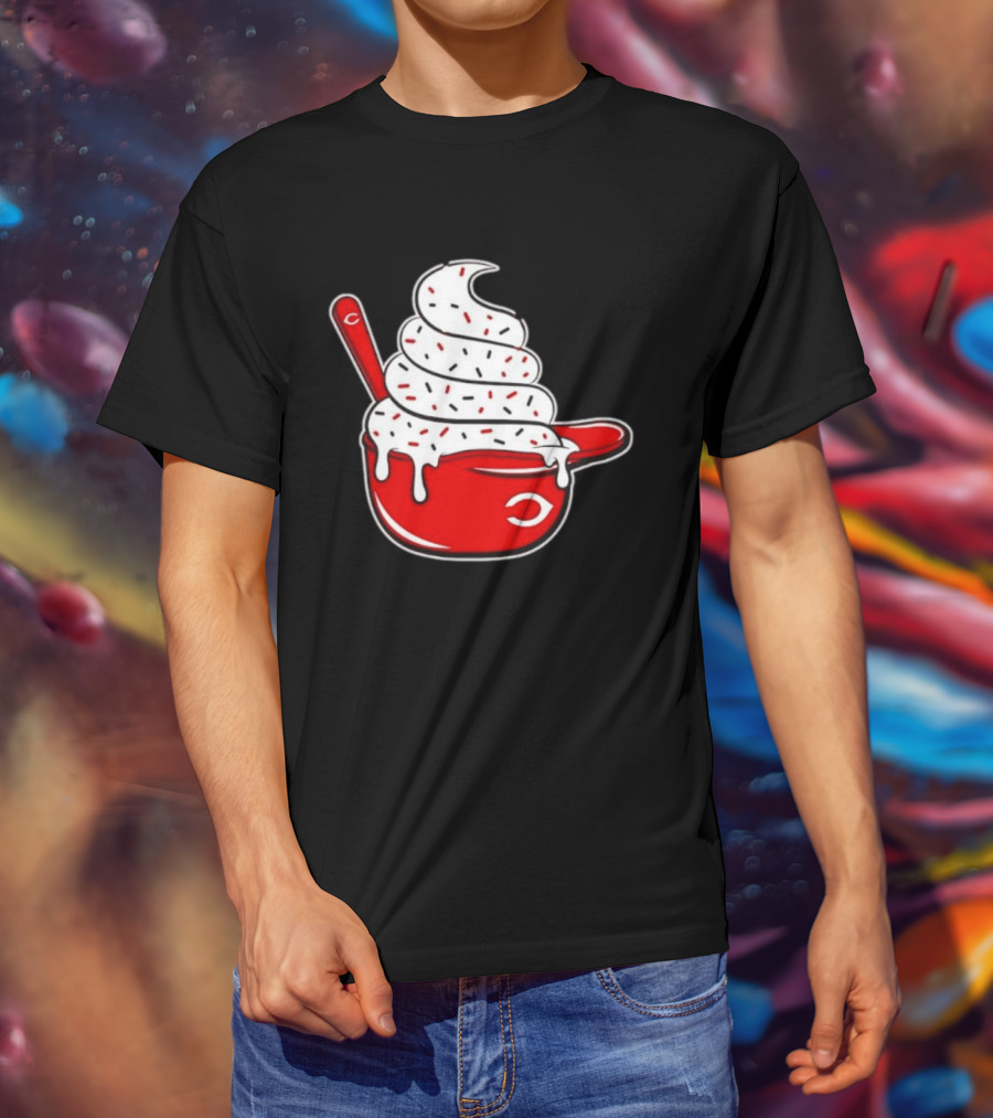 Cincinnati Reds Ice Cream Helmet With Sprinkles And Spoon T-Shirt