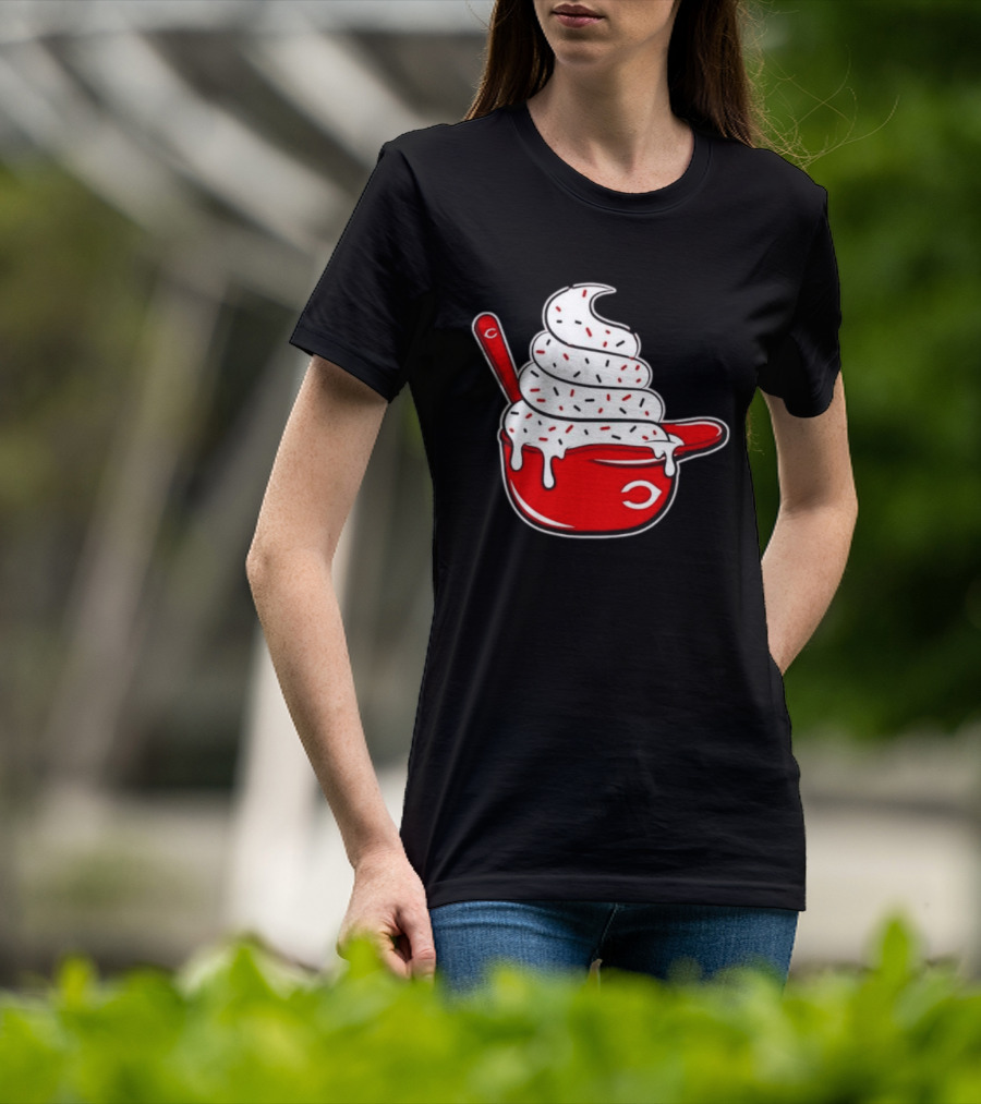 Cincinnati Reds Ice Cream Helmet With Sprinkles And Spoon T-Shirt