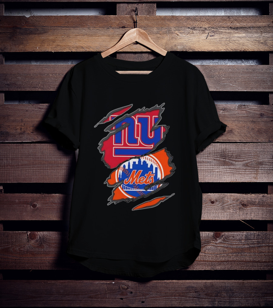New York Giants New York Mets Ripped Reveal Football Baseball T-Shirt