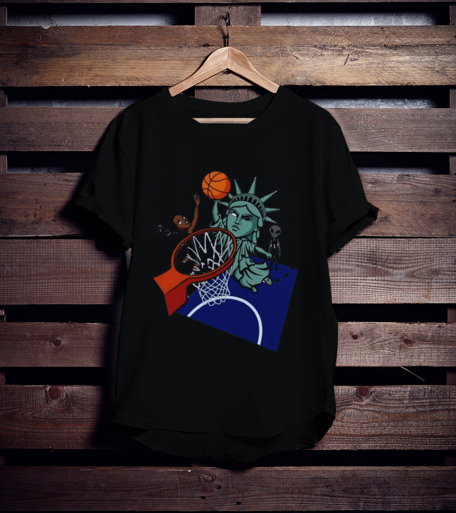 Statue Of Liberty Basketball Dunk With Alien And Athlete Joe Maracic T-Shirt