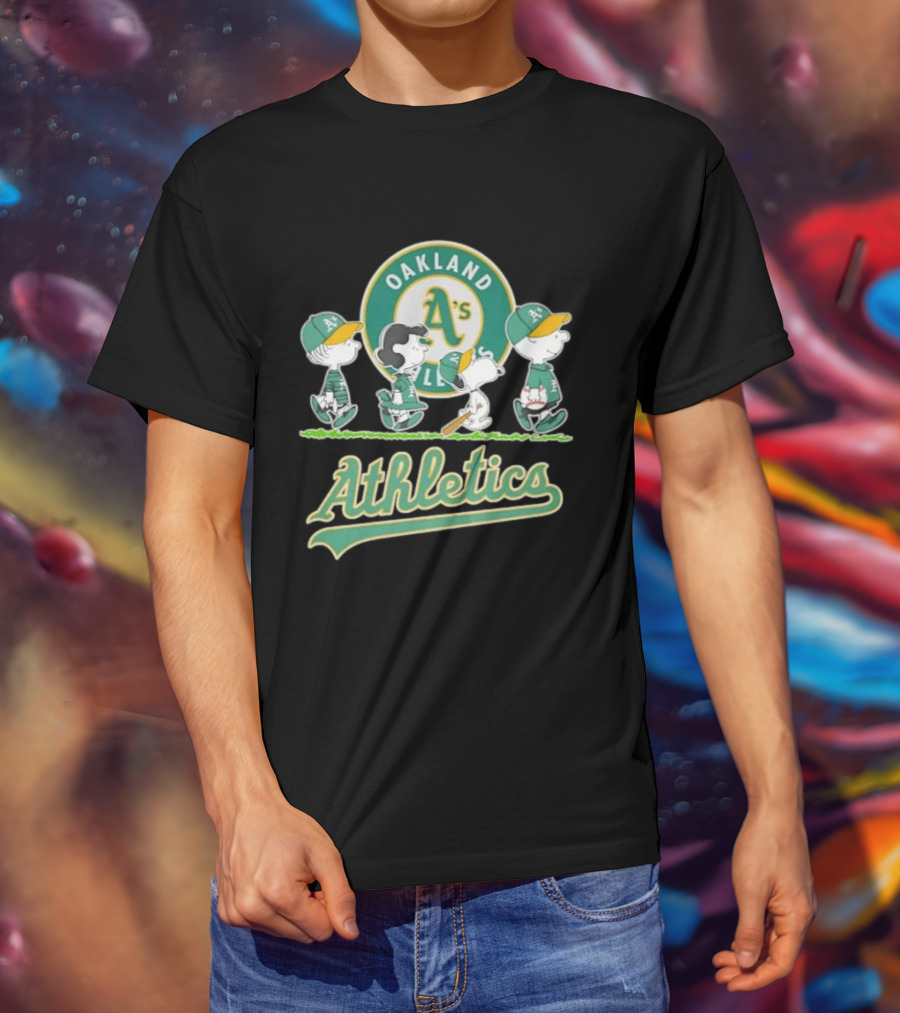 Peanuts Characters Oakland Athletics A's Team Major League Baseball Snoopy Charlie Brown Woodstock T-Shirt