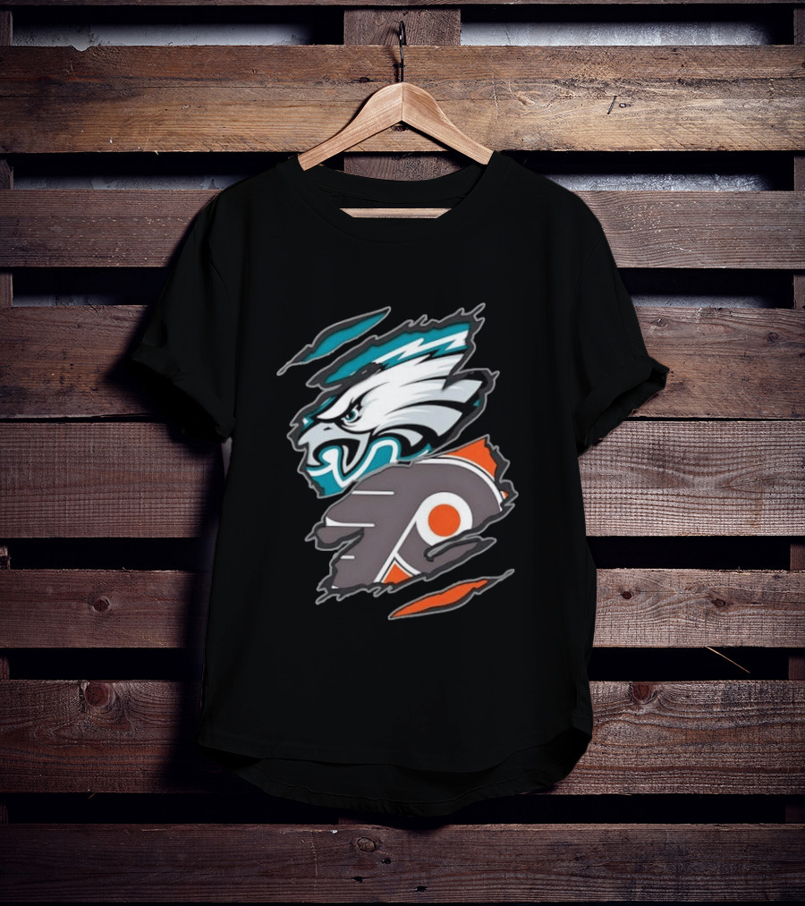Philadelphia Eagles And Philadelphia Flyers Ripped Tear Sports Team T-Shirt