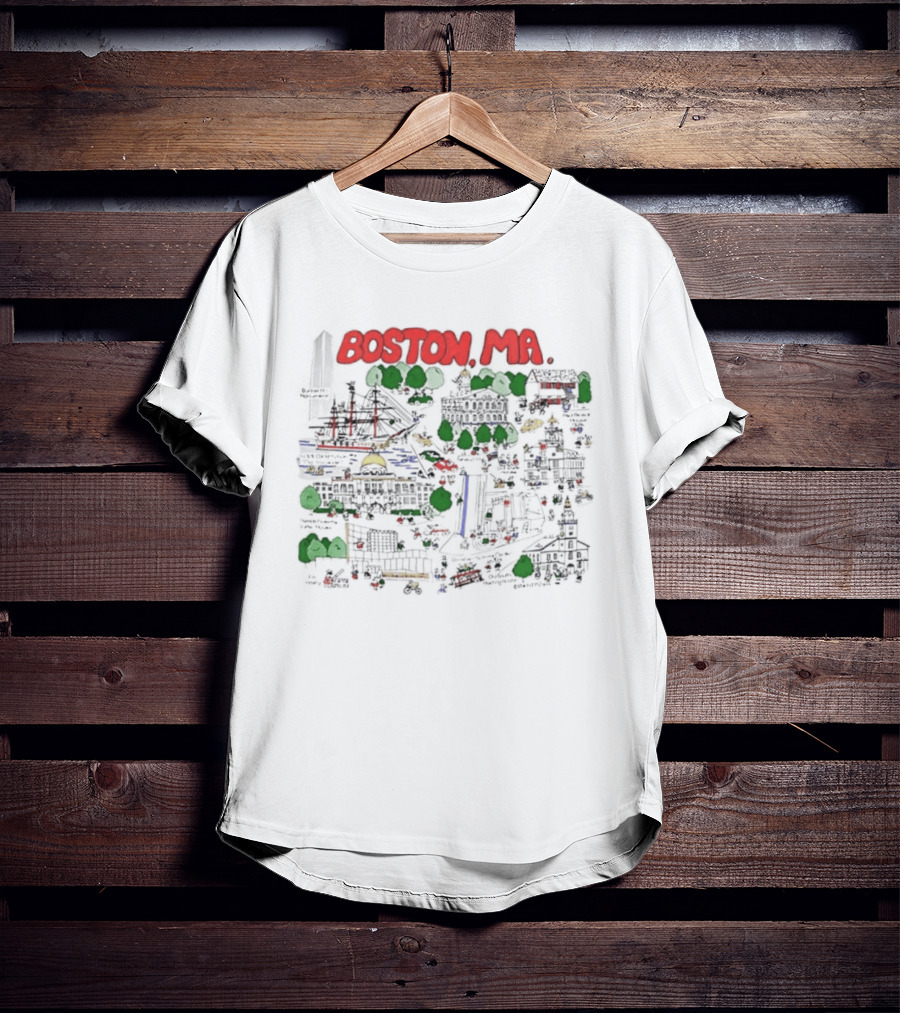 Boston MA Map Bunker Hill Monument USS Constitution State House T-Shirt