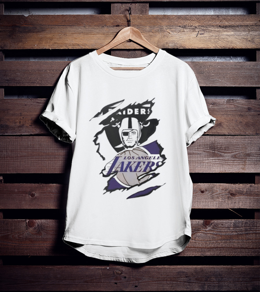 Las Vegas Raiders Los Angeles Lakers Beneath The Surface Raiders Helmet Basketball Fusion T-Shirt