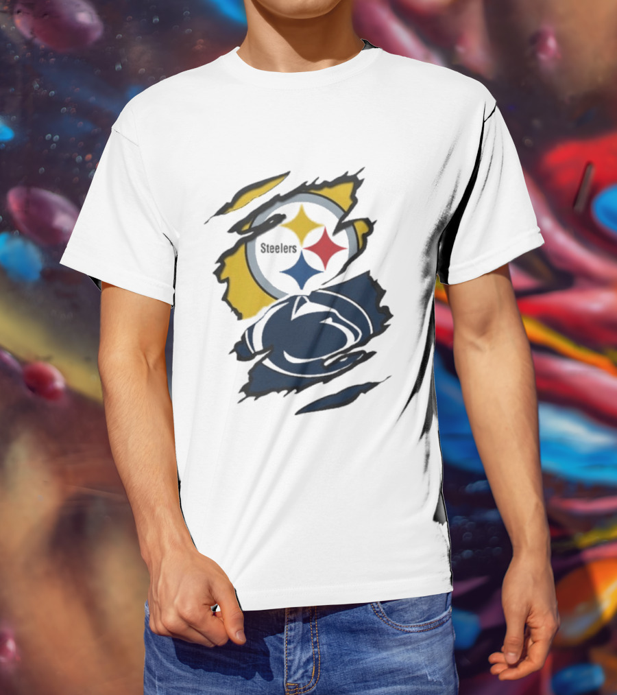 Pittsburgh Steelers Penn State Scratched Logo Fusion Beneath The Surface T-Shirt