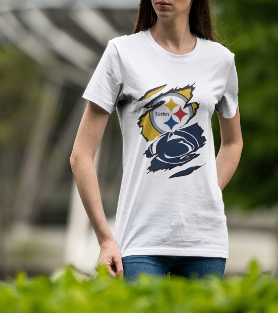 Pittsburgh Steelers Penn State Scratched Logo Fusion Beneath The Surface T-Shirt
