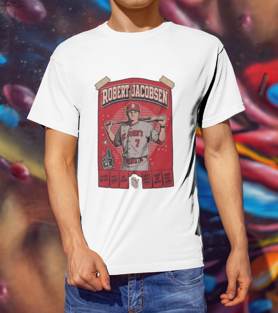 Robert Jacobsen St John's 7 Red Storm Defend The Hill Play Tough Blood Line United T-Shirt