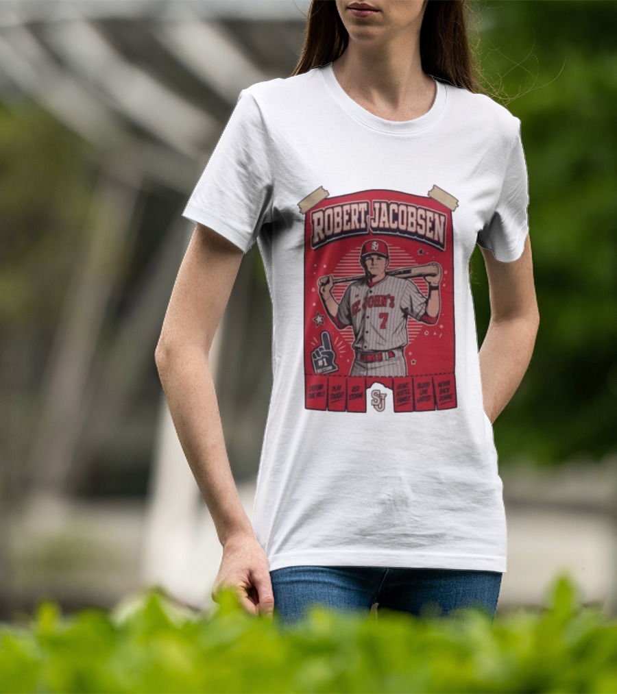 Robert Jacobsen St John's 7 Red Storm Defend The Hill Play Tough Blood Line United T-Shirt