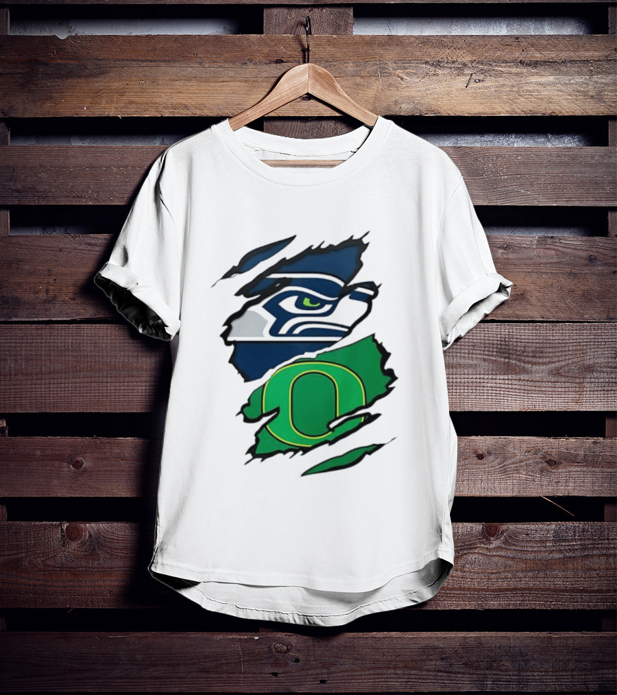 Seattle Seahawks Oregon Ducks Ripped Skin Effect NFL College Team Spirit T-Shirt